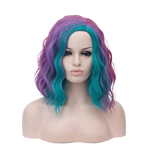 Perücken Herren Perücke Damen Frauen Perücken Gewellte Lockige Perücken Bob Synthetische Perücke Party Rainbow Color Mixing Perücken Cosplay Perücke Täglich (Color : B, Size : 15in) von SOCUY