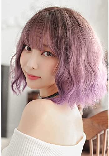 Perücken Herren Perücke Damen Kurze Farbverlaufsperücken Mit Luftknallen, Kurze Perücke Für Frauen, Lockig, Cosplay, 17-Zoll-Perücke Für Mädchen Perücke Täglich (Color : Gradient Purple) von SOCUY