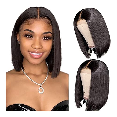 Perücken Herren Perücke Damen Kurze Gerade Lace Front Bob Perücken Synthetische Bob Perücken Schwarze Schulterlange Perücken Perücke Täglich (Color : Nero, Size : 8in) von SOCUY