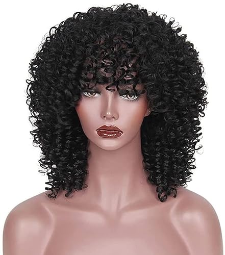 Perücken Herren Perücke Damen Wig Wavy Black Perücken Chemische Faser Matte Material Explosive Curls Perücke for den täglichen Party Verwenden Sie Modeperücken Perücke Täglich (Color : B, Size : 12 von SOCUY