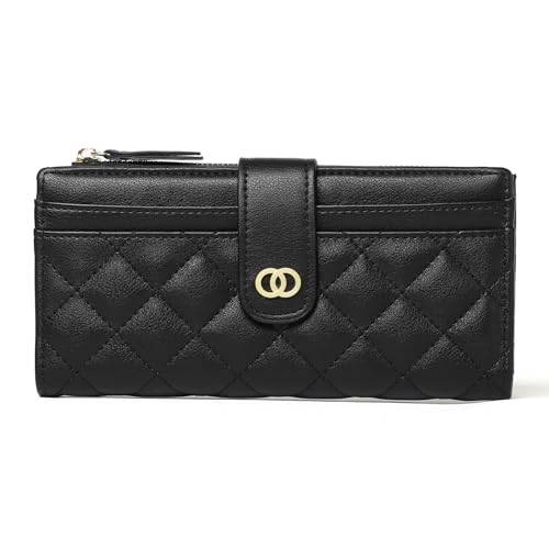 SOEROOY Geldbörse Damen Leder Portmonee Frauen Gross Clutch RFID Schutz Blocking Handtasche Große Kapazität Lang Geldbeutel mit 17 Kartenfächer und Handyfach von SOEROOY