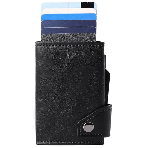 SOEROOY Kreditkartenetui mit Münzfach Leder Slim Wallet mit RFID-Schutz Geldbeutel für Herren und Damen Aluminium-Kartenhalter Smart Wallet für Karten kleines Mini Portmonee von SOEROOY