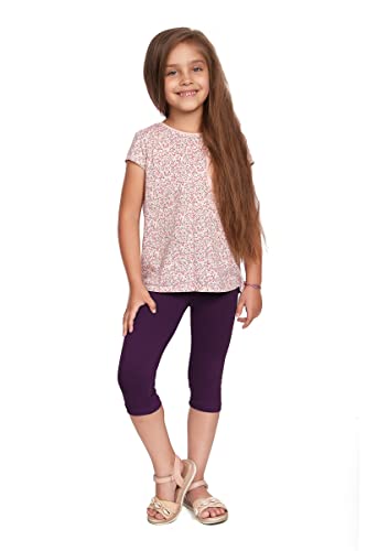 SOFTSAIL Leggings Mädchen 3/4 Capri Hose Aus Baumwolle Kinder Sporthose Tanzhose Atmungsaktiv Weich Elastisch Sport Pflaume 9 Jahre von SOFTSAIL