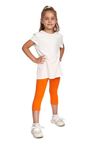 SOFTSAIL Leggings Mädchen 3/4 Capri Hose Aus Baumwolle Kinder Sporthose Tanzhose Atmungsaktiv Weich Elastisch Sport Orange 10 Jahre von SOFTSAIL