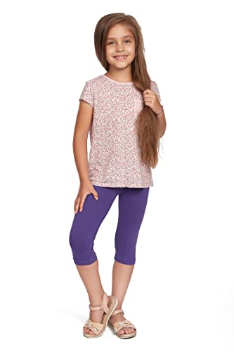 SOFTSAIL Leggings Mädchen 3/4 Capri Hose Aus Baumwolle Kinder Sporthose Tanzhose Atmungsaktiv Weich Elastisch Sport Violett 10 Jahre von SOFTSAIL