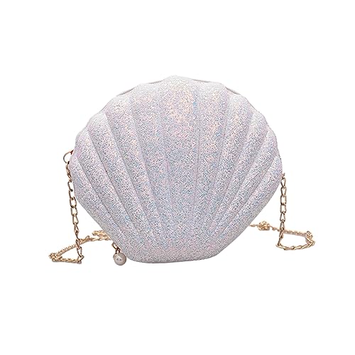 Clutch, glitzernde Muscheltasche, Geldbörse, Meerjungfrau-Kostüm, Muschel, Umhängetasche, Kette, Schultertasche, Abendtasche für Damen und Mädchen, Zeremonie, Hochzeit, Party, Weiß von SOIMISS