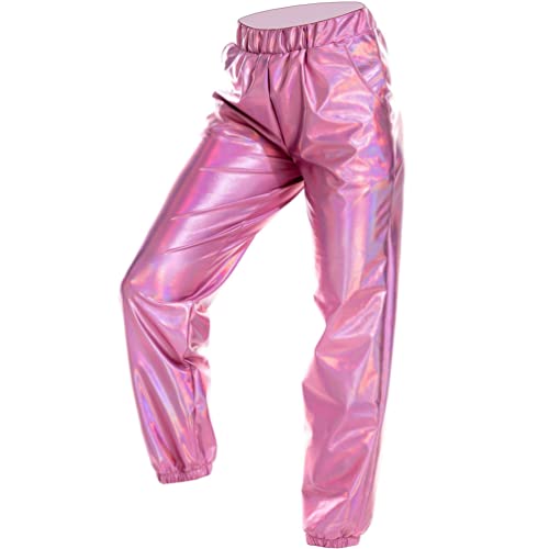 SOIMISS Coole Hose Glänzende Metallic-Hose für Damen Hohe Taille Dehnbare Joggerhose Hip-Hop-Club-Wear Holografische Hose Jogginghose (L) Disco-Hose von SOIMISS