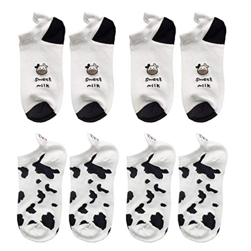 SOIMISS 4 Paare Kuh Muster Ankle Socken Damen Mädchen Fußkettchen Socken Kurze Socken Crew Socken eingestickt Baumwolle Sneaker Socken Kurze Socken Low Cut Socken von SOIMISS