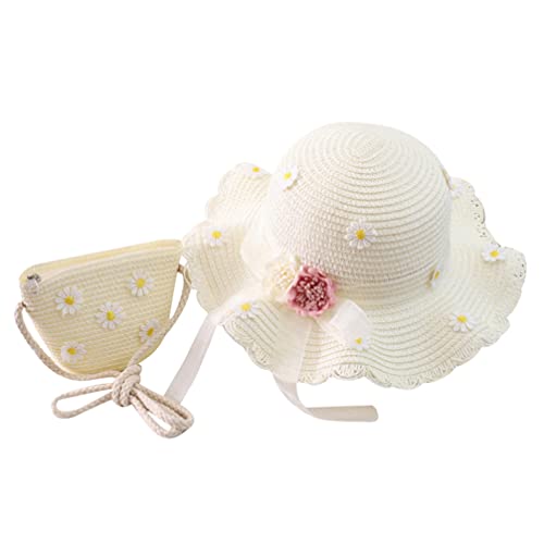 Mädchen Daisy Sun Hut Strohhut mit Schulter Strohbeutel Set Sommer Strand Hut Welle Weit Sonnenschutz Hut Beanie Mütze Für Kinder Kleinkind Baby von SOIMISS