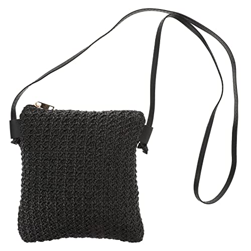 SOIMISS Gewebte Umhängetasche Tasche Gewebte Geldbörse Umhängetasche Bohemian Geldbörsen Wicker Clutch für Den Sommer Handtasche Stroh Urlaub Aufbewahrung Modisch Dating Schwarz Abgehende von SOIMISS