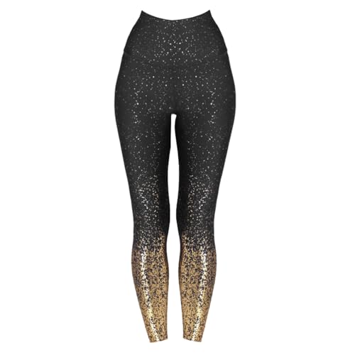 Damen-Leggings, Yoga-Jogger, Polyester, glitzernd, vergoldet, Prägung, Paillettenfolie, maßgeschneidert, Yoga-Stretch-Taillen-Jogger für Fitness-Hosen, Laufen, M von SOIMISS