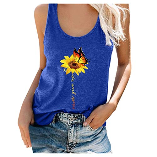 SOIUTAO Damen Tanktop Sonnenblumendruck Loose Fit Tank Tops Ärmellose Shirts Spaghettiträger Tops Monddruck Elegant Mode Camisole Gemütlich Hemd Schmetterlingsdruck Sommerweste Rundhalsausschnitt von SOIUTAO