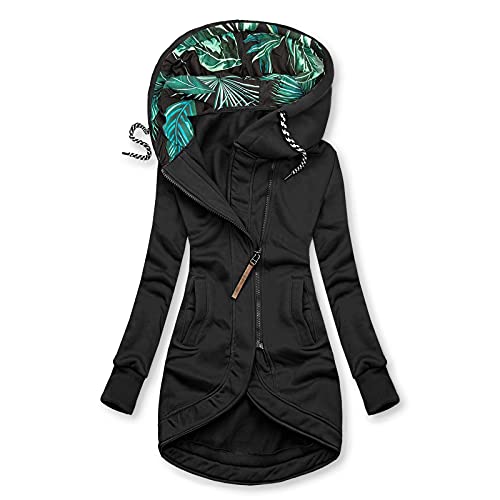 SOIUTAO Hoodie Jacke Damen Winterjacke Langarm Mantel Lange Angenehm Blumenmuster Herbstmantel mit Kapuze Rollkragenpulli Kapuzenjacke Beiläufig Elegant Damenjacke Arbeitsjacke von SOIUTAO