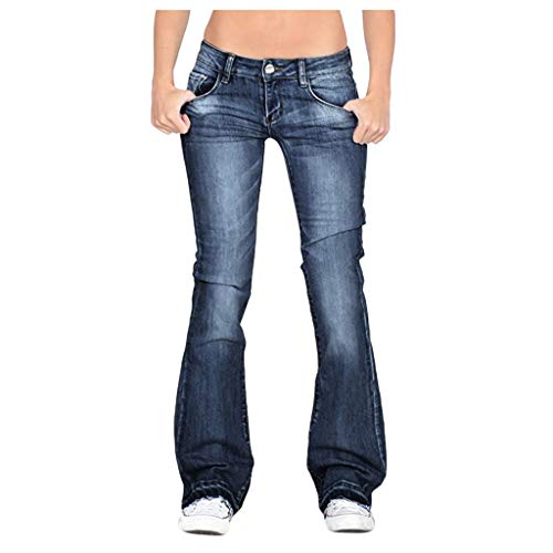 SOIUTAO Mom Jeans Damen Leicht Atmungsaktiv Röhrenjeans Straight Große Größen Schlaghose Casual Einfarbig Stoffhose Hose Elegant Sommerhose Weites Bein Streetwear Geschenk für Frauen, Marine, L von SOIUTAO