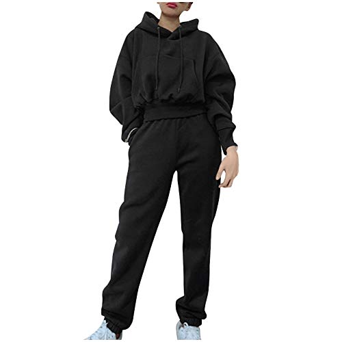 SOIUTAO Sportanzüge für Frauen Atmungsaktiv Pullover Freizeitanzug Casual Sportbekleidung Elegante Lange Ärme Outfit Zweiteilige Hoodie & Jogginghose Sweatshirts und Running Gym, Schwarz, L von SOIUTAO