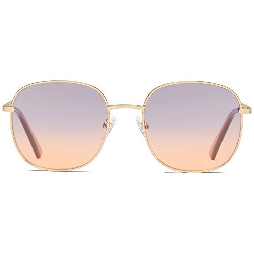 SOJOS Designer Rund Rechteckig Sonnenbrille Flat Verspiegelt Linse Metallrahmen SJ1137 mit Gold Rahmen/Graue Orange Verlaufslinsen von SOJOS