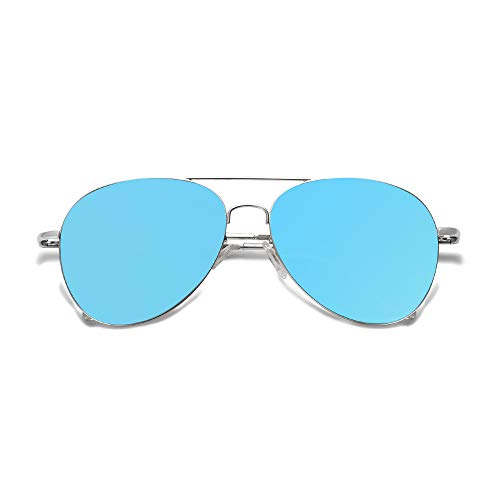 SOJOS Mode Metallrahmen Verspiegelt Linse Unisex Sonnenbrille mit Frühlings Scharnieren SJ1030 mit Silber Rahmen/Blau Linse von SOJOS