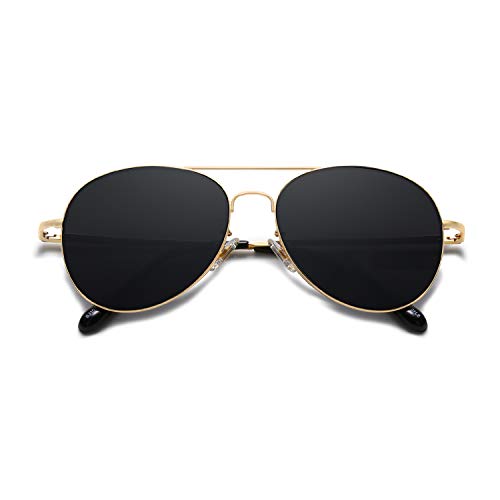 SOJOS Mode Metallrahmen Verspiegelt Linse Herren Damen Sonnenbrille mit Frühlings Scharnieren SJ1030 (C13 Gold Rahmen/Graue Linse) von SOJOS