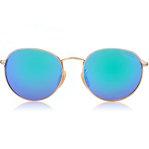 SOJOS Mode Rund Polarisiert Damen Herren Sonnenbrille Linsees Unisex Sunglasses SJ1014 mit Gold Rahmen/Grün Linse von SOJOS