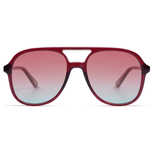 SOJOS Sonnenbrille Herren Damen Retro, Vintage Polarisiert Verspiegelt Eckig 70er Jahre Rechteckig Unisex UV400 Schutz Brille SJ2174, Burgunder/Rot Farbverlauf Blau von SOJOS