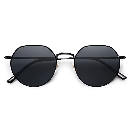 SOJOS Retro Sonnenbrille Herren Rund Damen Polarisiert Vintage UV400 Schutz Unisex Brille SJ1157 Grau Linse von SOJOS