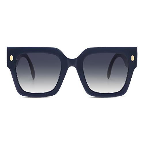 SOJOS Sonnenbrille Damen Groß Vintage Retro Quadratisch Cateye Rahmen UV400 Schutz Klassische Outdoor Moderne eckig Übergroß Sonnenbrillen SJ2194 mit C8 Milchig Blau/Milchig Rot Rahmen von SOJOS