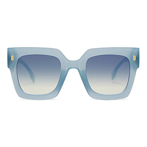 SOJOS Sonnenbrille Damen Groß Vintage Retro Quadratisch Cateye Rahmen UV400 Schutz Klassische Outdoor Moderne eckig Übergroß Sonnenbrillen SJ2194 mit C4 Milchig Blau Rahmen von SOJOS