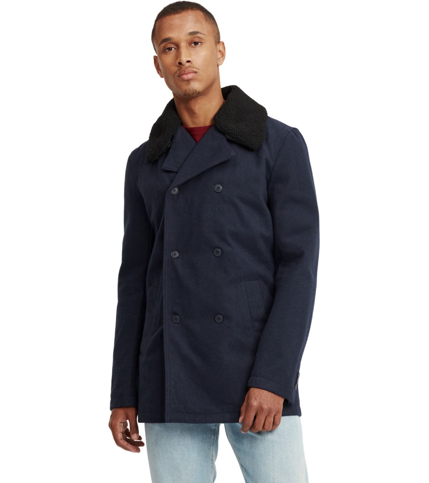 SOLID Herren Casual-Parka mit abnehmbarem Teddyfell-Besatz am Kragen Woll-Mantel Regular Fit Pinto Dunkelblau von SOLID