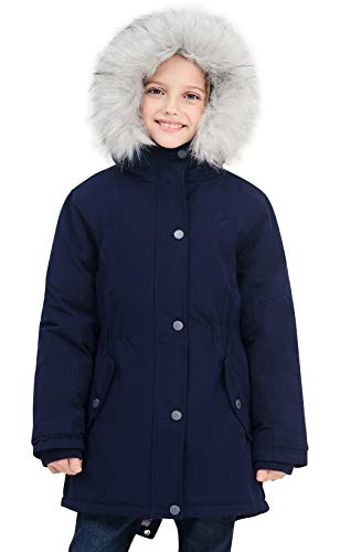 SOLOCOTE Mädchen Wintermäntel Heavyweight Medium Länge warme Jacke mit abnehmbaren Pelzkragen mit Kapuze 2016 Marine 11-12Y von SOLOCOTE