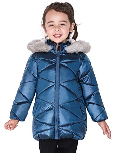 SOLOCOTE Mädchen Wintermäntel mit Kapuze Sherpa gefüttert Leichte Jacke Dick Warm Puffy Wasserdicht Winddicht Baumwolle Glänzende Jacken Blue 3-4Y von SOLOCOTE