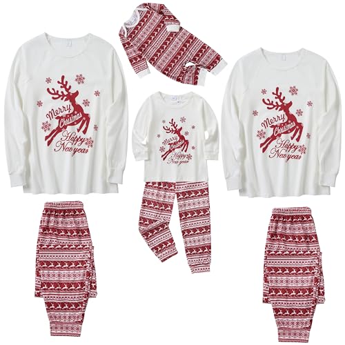 SOLOYEE Weihnachten Familie Schlafanzug Set Santa Elk Crew Tie Winter Weihnachten Anzüge Langarm Pyjamas Home Set Weiße für Herren, XXL von SOLOYEE