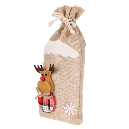 SOLUSTRE 1-Teiliges Weihnachtswein-Set Weingeschenk Adornos para Mesa De Esstischdekoration Weihnachtsflaschenhülle Kordelzug-Dekor Tasche Flasche Weinträger Kreatives von SOLUSTRE