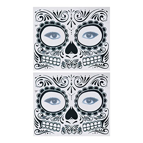 SOLUSTRE 2St Aufkleber Tag des toten Gesichtes Skelett Gesicht tattoo skeleton halloween schminke halloween make up Tag der toten Tätowierungen temporäre Tattoos wasserdicht Requisiten von SOLUSTRE