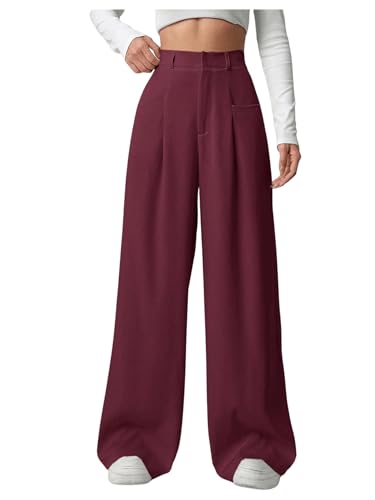 SOLY HUX Damen Hosen Elegant Office Hose Weite Beine Anzughose mit Taschen Freizeithosen Palazzo Hosen mit Reißverschluss Bordeaux S SOLY HUX Damen Hosen Elegant Office Hose Weite Beine Anzughose mit Taschen Freizeithosen Palazzo Hosen mit Reißverschluss Bordeaux S von SOLY HUX