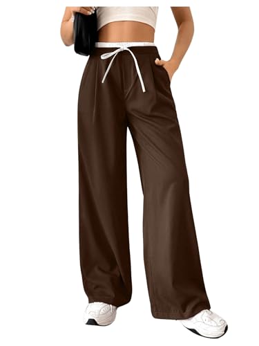 SOLY HUX Damen Lange Hose Elegant Palazzo Hose Office Casualhose mit Taschen Anzughose Locker Freizeithosen mit Tunnelzug Schokoladenbraun M SOLY HUX Damen Lange Hose Elegant Palazzo Hose Office Casualhose mit Taschen Anzughose Locker Freizeithosen mit Tunnelzug Schokoladenbraun M von SOLY HUX