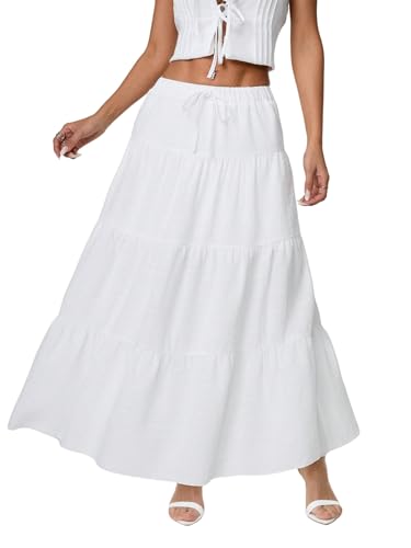 SOLY HUX Damen Rock Langer Sommerrock Boho Maxirock Locker A Linie Casualrock Mehrlagiger Freizeitrock Urlaub Strandrock mit Knoten Weiß S SOLY HUX Damen Rock Langer Sommerrock Boho Maxirock Locker A Linie Casualrock Mehrlagiger Freizeitrock Urlaub Strandrock mit Knoten Weiß S von SOLY HUX