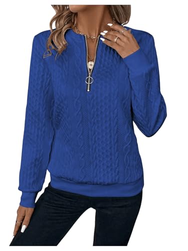 SOLY HUX Damen Sweatshirt Rundhals Pullover mit Zopfmuster Langarm Oberteile Casual Herbst Oberteil mit Reißverschluss Blau XL SOLY HUX Damen Sweatshirt Rundhals Pullover mit Zopfmuster Langarm Oberteile Casual Herbst Oberteil mit Reißverschluss Blau XL von SOLY HUX