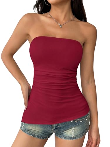 SOLY HUX Damen Tube Top Elegant Sommertops Y2K Crop Top mit Schlitz Oberteile Trägerlos Tops Asymmetrisch Bandeau Sommer Schulterefrei Top Bordeaux L SOLY HUX Damen Tube Top Elegant Sommertops Y2K Crop Top mit Schlitz Oberteile Trägerlos Tops Asymmetrisch Bandeau Sommer Schulterefrei Top Bordeaux L von SOLY HUX