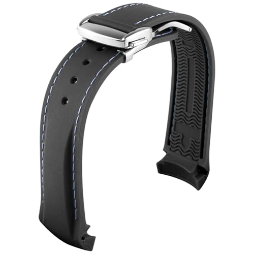 SOMKB Gummi-Uhrenarmband für Omega Seamaster Uhrenarmbänder mit Faltschnalle, 20 mm / 22 mm, gebogenes Ende, Silikon-Armbänder, 21 mm, Achat von SOMKB