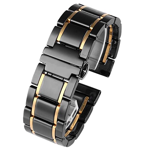 SOMKB Luxuriöses Uhrenarmband aus Keramik und Edelstahl, 20 mm, 22 mm, für Herren und Damen, Schwarz / goldfarben, 20 mm, Achat von SOMKB