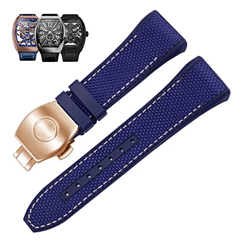 SOMKB Uhrenarmband für Franck Muller V45 Serie, 28 mm, Nylon, Echtleder, Silikon, Schwarz / Blau, 28mm, Achat von SOMKB