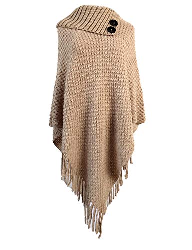 SOMTHRON Damen Gestreifter Poncho-Schal Strick-Pullover mit Fransen Schal Poncho Decke Cape Cardigan Kaschmir Warmer Weicher Karierter Damen Poncho-Pullover mit Perle Rollkragen Herbst 2020 von SOMTHRON