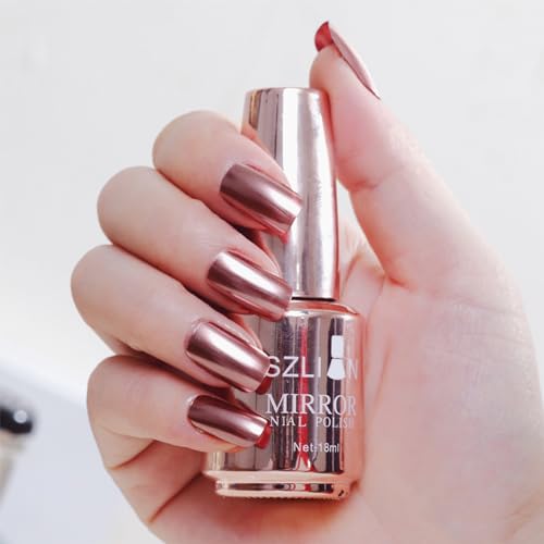 18ml Metall Nagellack Spiegel-Effekt - Mirror Nagellack Lack Chrom Nail Polish - Spiegeleffekt Hochglanzgel Maniküre Nagellack - Langlebig Nicht Abziehbar (Champagner-Rosa 02) von SONGQEE