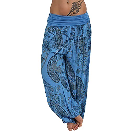 Haremshose Damen Pumphose Weite Bein Hosen mit Blumenmuster Sommer Beiläufig Yogahosen Loose Hippie Pluderhose Baumwolle Harem Hosen Kurz Pumphose 3/4 Baggy Hose Leichte Hippie Pluderhose von SONIGER