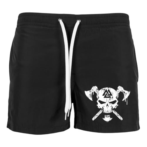 Herren Badehose Swim Shorts Wikinger Totenkopf Skull Walhalla Odin Badeshorts von SONS OF ODIN