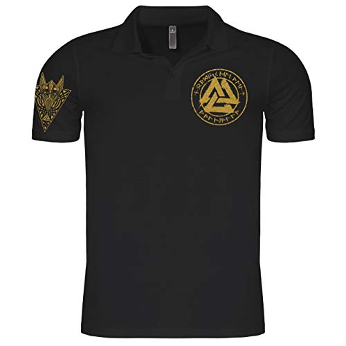 Herren Poloshirt Polohemd Valknut Gold (mit Rückendruck) von SONS OF ODIN