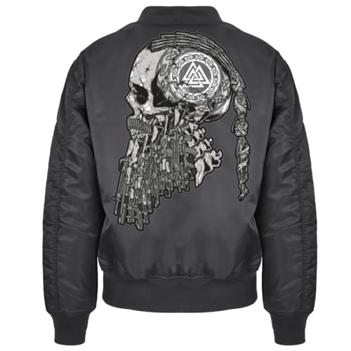 SONS OF ODIN Herren Bomberjacke Pilotenjacke Wikinger Totenkopf Götterdämmerung Totenschädel von SONS OF ODIN