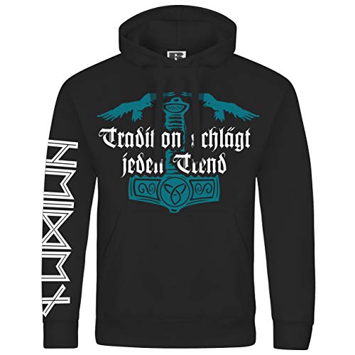 SONS OF ODIN Herren Kapuzenpullover Thors Hammer mit Wikinger Tradition Motiv Spruch Glaube von SONS OF ODIN