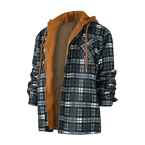 SOOUICKER Flanellhemd Herren Gefüttert Kariert Winterjacke Herren Warm Holzfäller Jacke Herren Winter Sweatjacke Herren mit Kapuze übergangsjacke Herren Flanell Kapuzenjacke Herren Winter von SOOUICKER