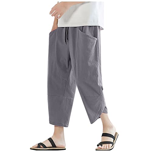 SOOUICKER Haremshose Herren Leinen Japanisch Leinenhose Herren Weit 3/4 Jogginghose Herren Ohne Bündchen Sommerhose Herren Leicht 3/4 Freizeithose Herren Leinen 7/8 Hosen Herren Sommer von SOOUICKER